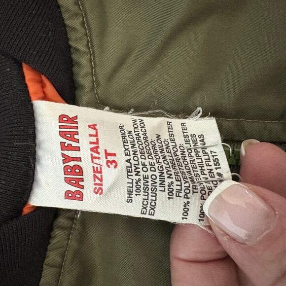 Bomber Jacket 3T BabyFair Toddler  Army Green Flight Pilot Patch MA-1 Style - Picture 4 of 4